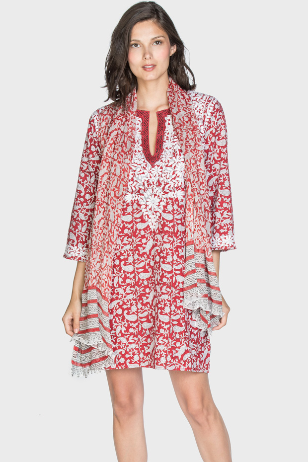 Charlene Red Cotton Dress - Amaya Textiles