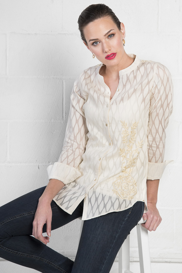 Evelyn Cream Hand Woven Shirt - Amaya Textiles
