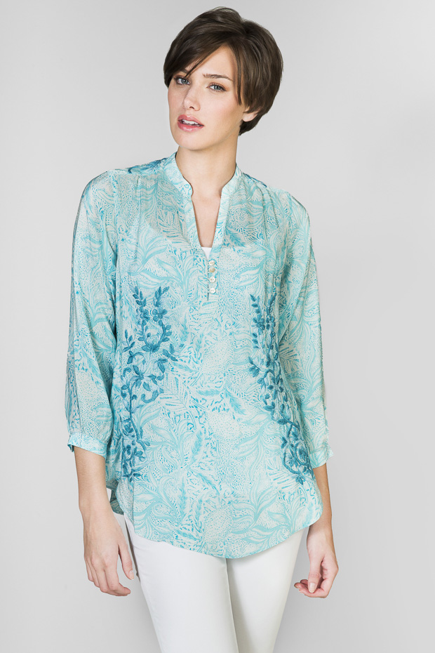 Lucy Aqua Silk Shirt - Amaya Textiles