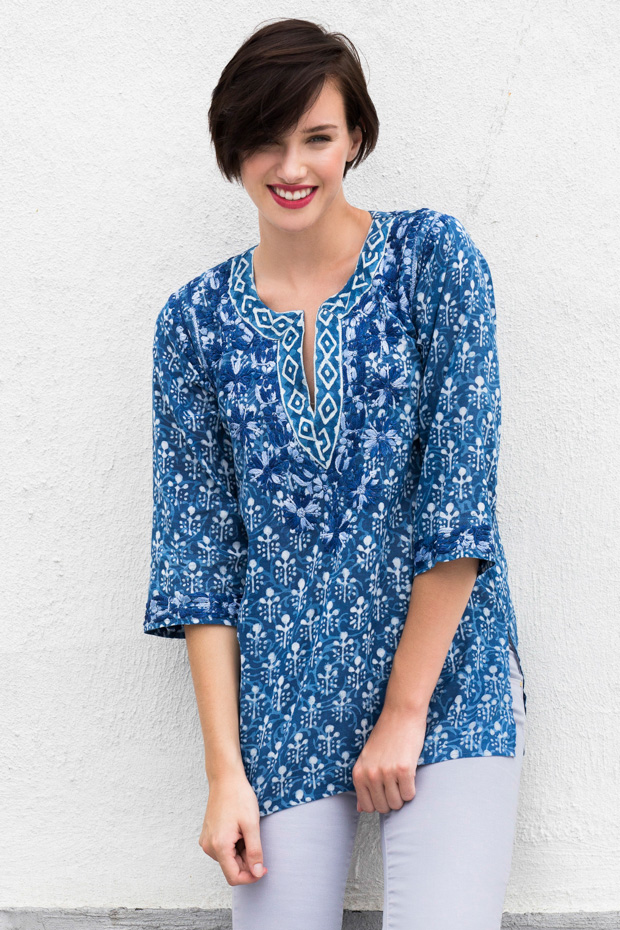 Hannah Sapphire Cotton Shirt - Amaya Textiles
