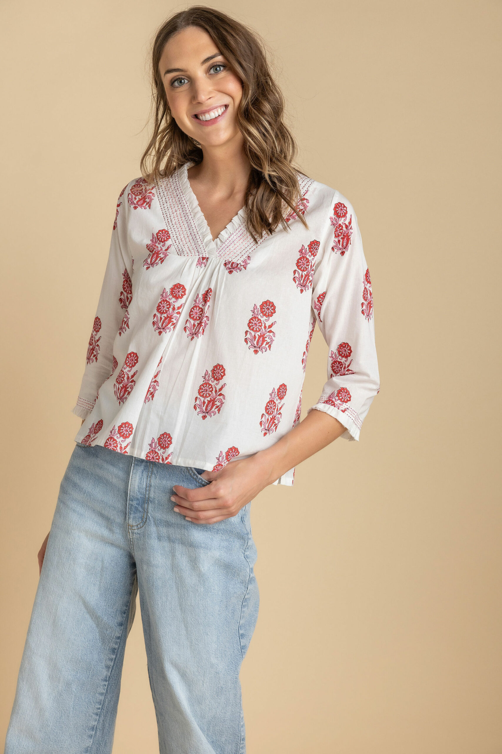 Rigby Red and White Cotton Top - Amaya Textiles