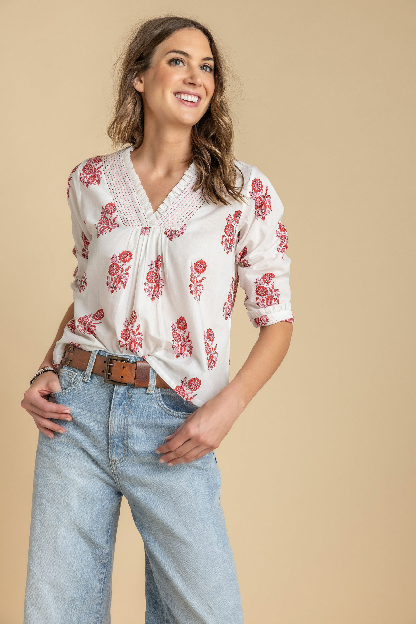 Rigby Red and White Cotton Top - Amaya Textiles